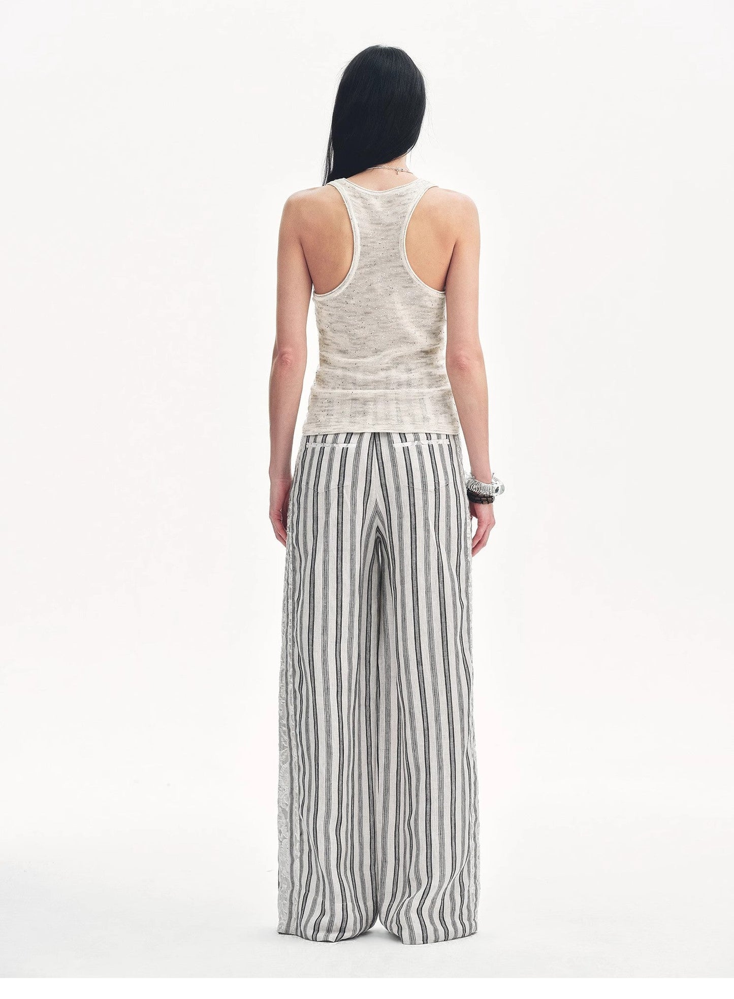 Fashion Tension Linen Vertical Stripe Pants