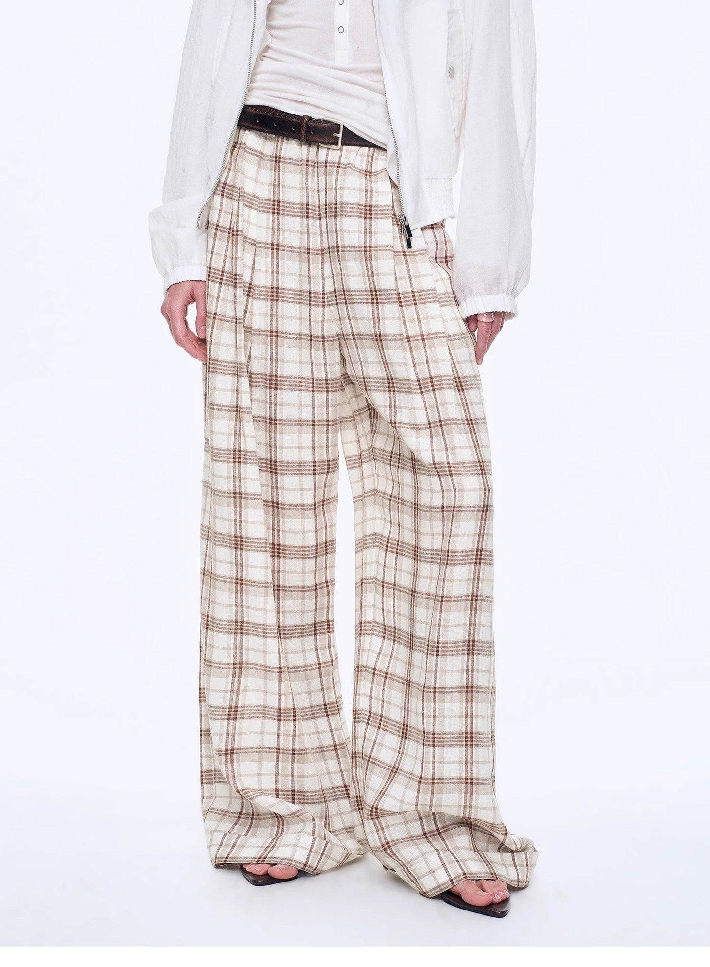 "Plaid Accent" Linen Pants