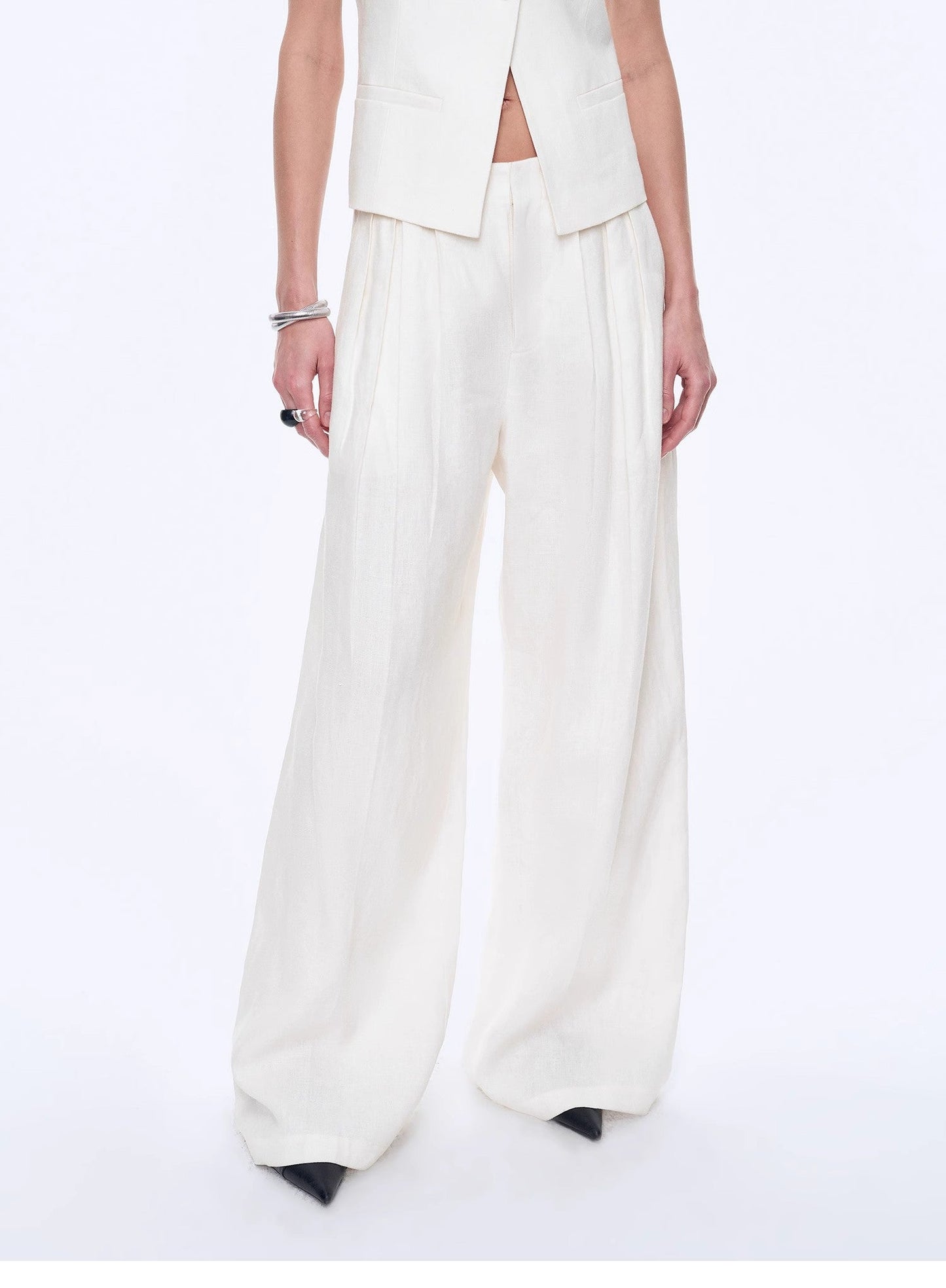 Linen Draped Vest and Straight Trousers Suit