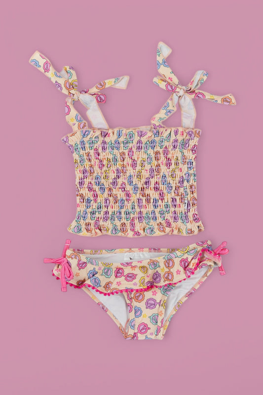RAY OF SUNSHINE DREAM SMOCKED TANKINI TWO PIECE SWIM SUIT