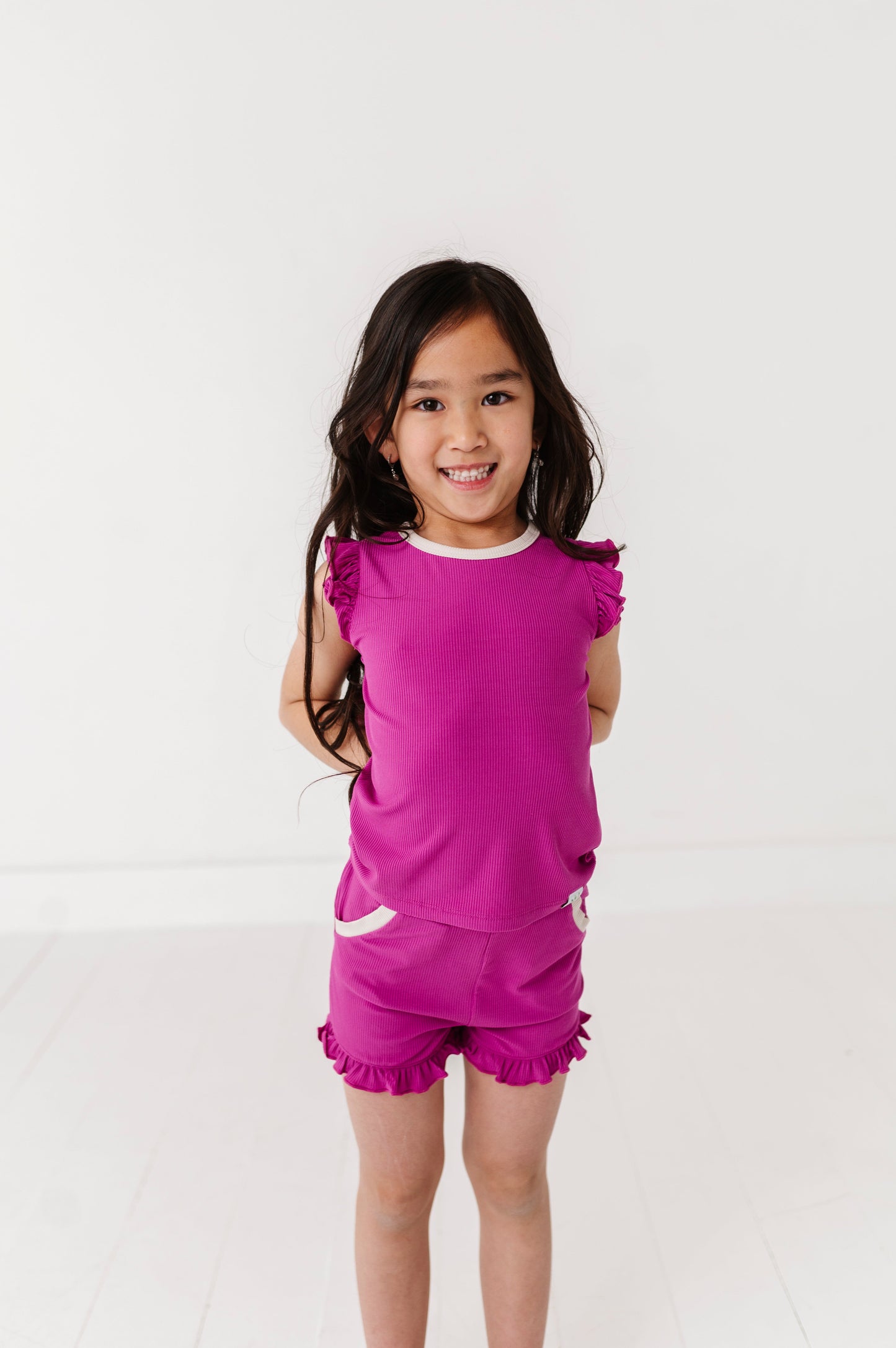 MAGENTA | Ruffle Tee + Shorts RIB SET
