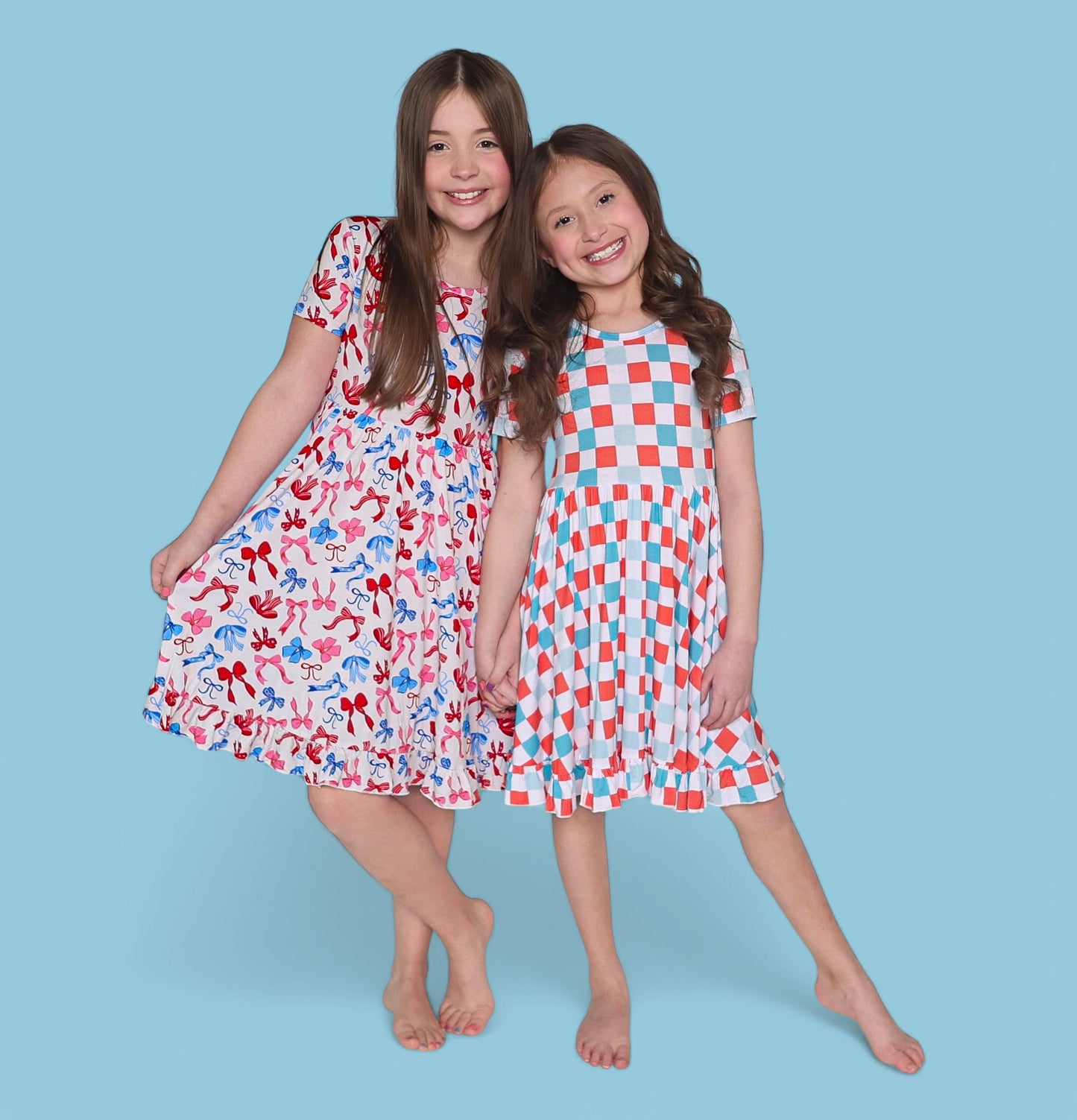 USA CHECKERS DREAM RUFFLE DRESS