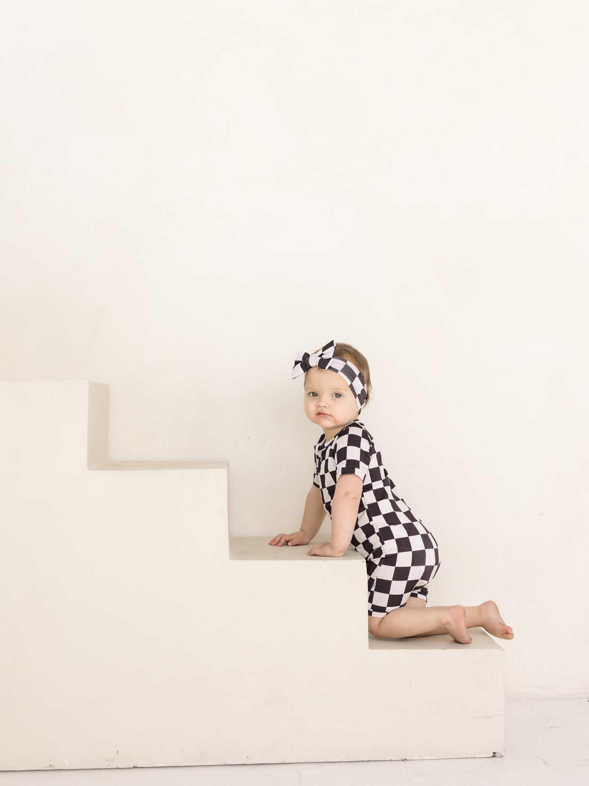 Checkerboard | Bamboo Shortie Zip Romper