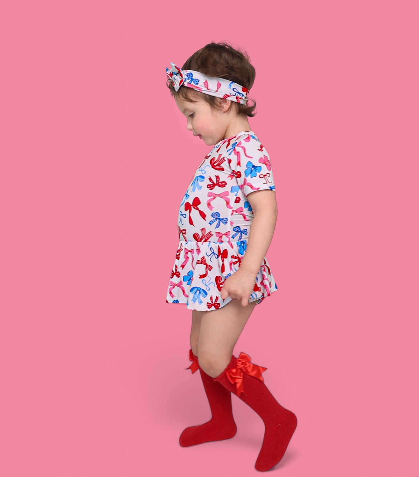 RED, WHITE AND BOWS DREAM BODYSUIT DRESS