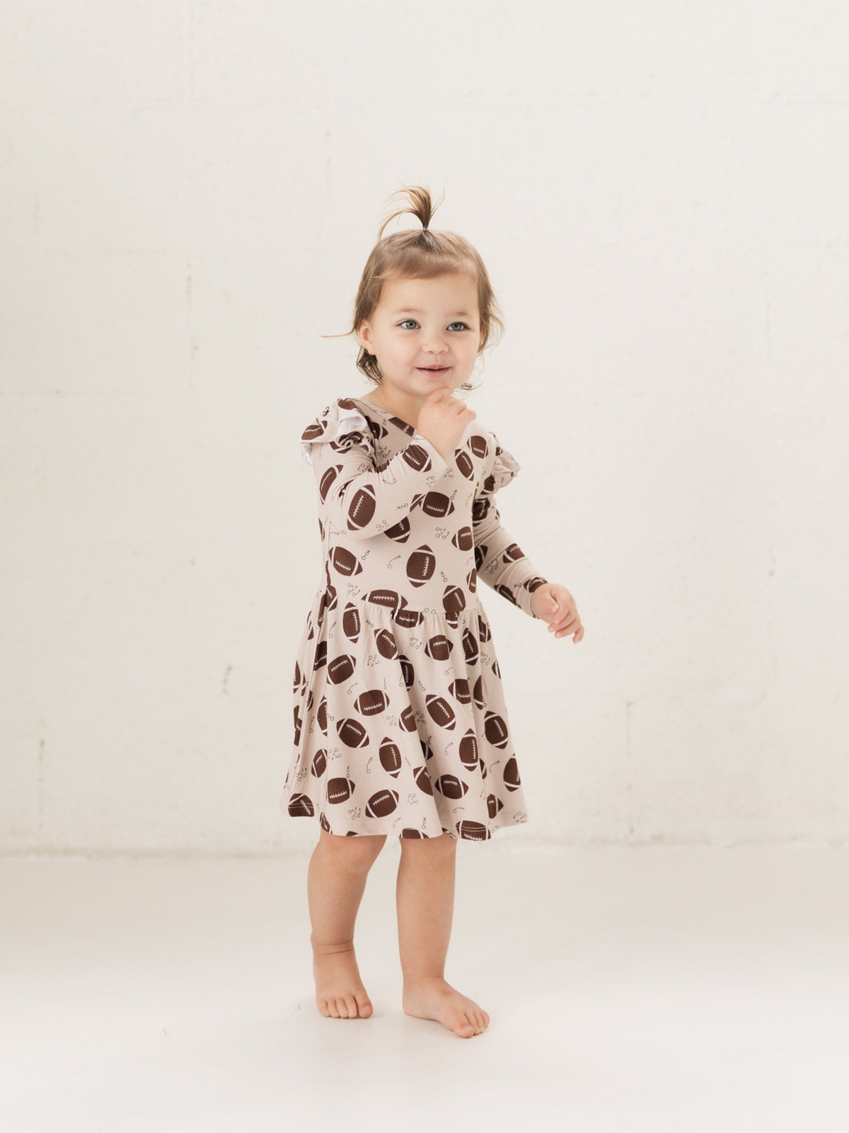 Football (Ribbed) | Bamboo Flutter Twirl Dress with Bodysuit