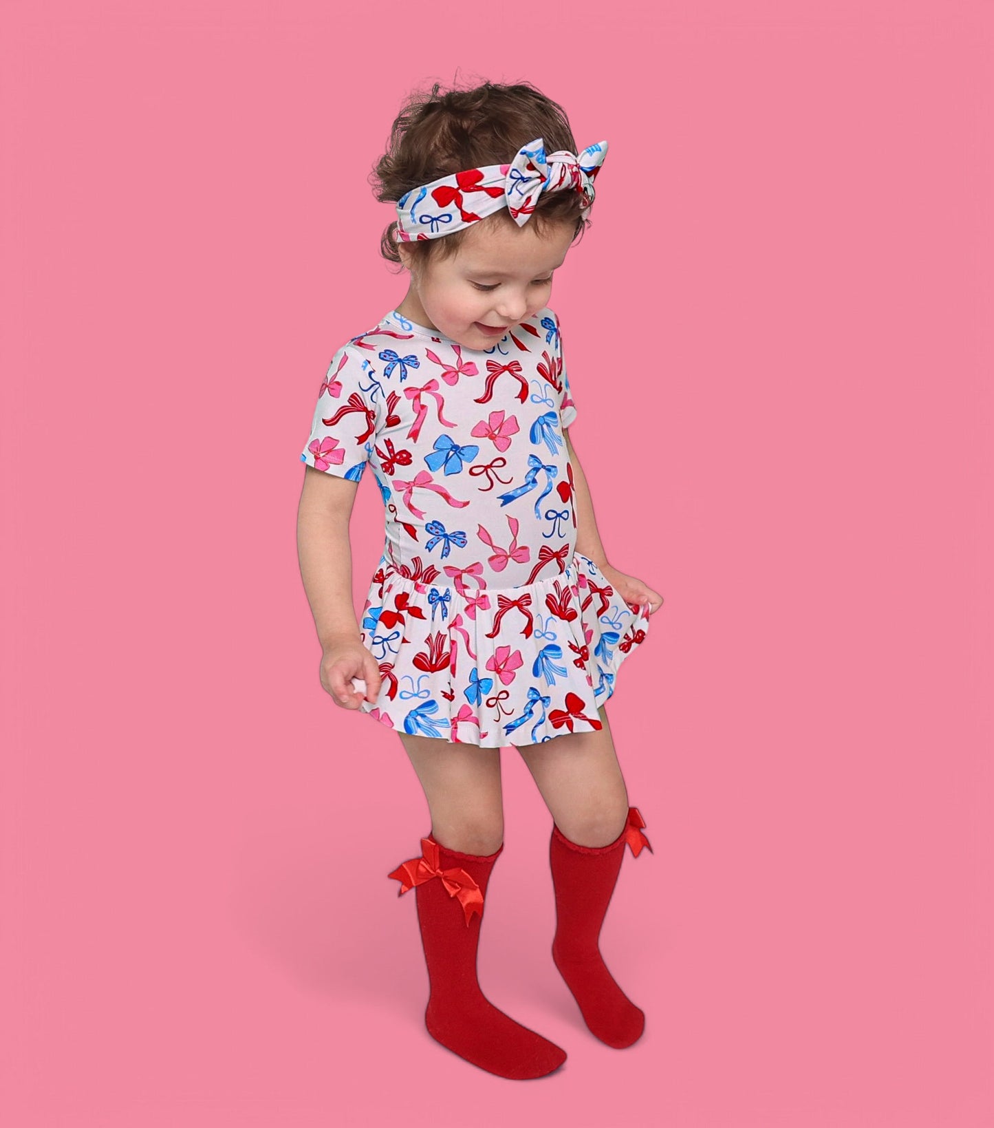 RED, WHITE AND BOWS DREAM BODYSUIT DRESS