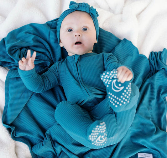 Blue Ribbed Headband