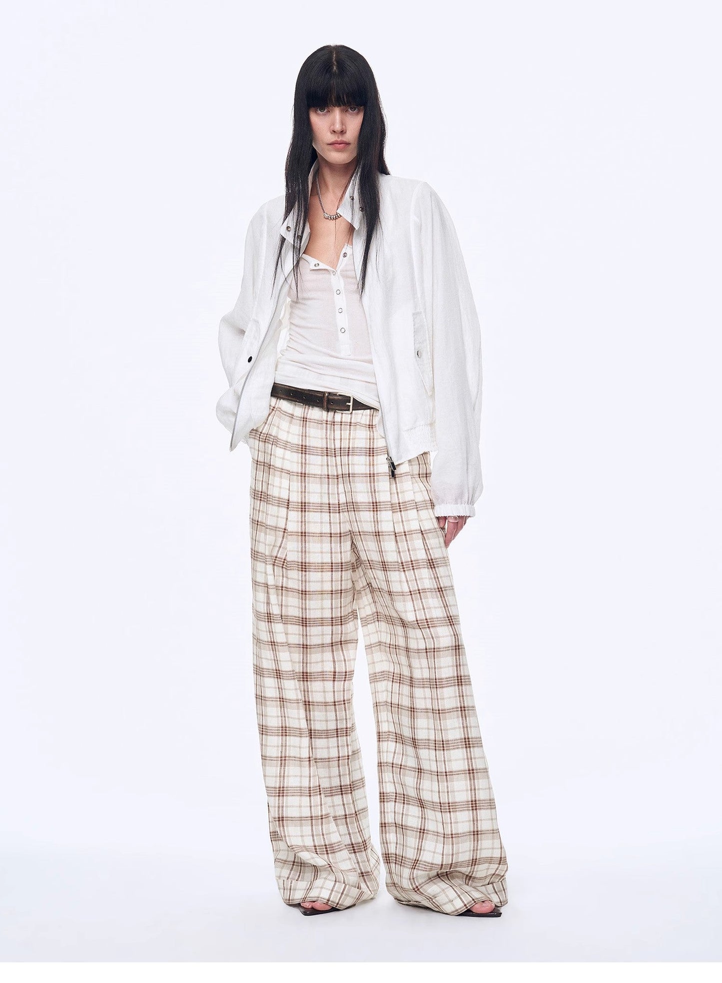 "Plaid Accent" Linen Pants