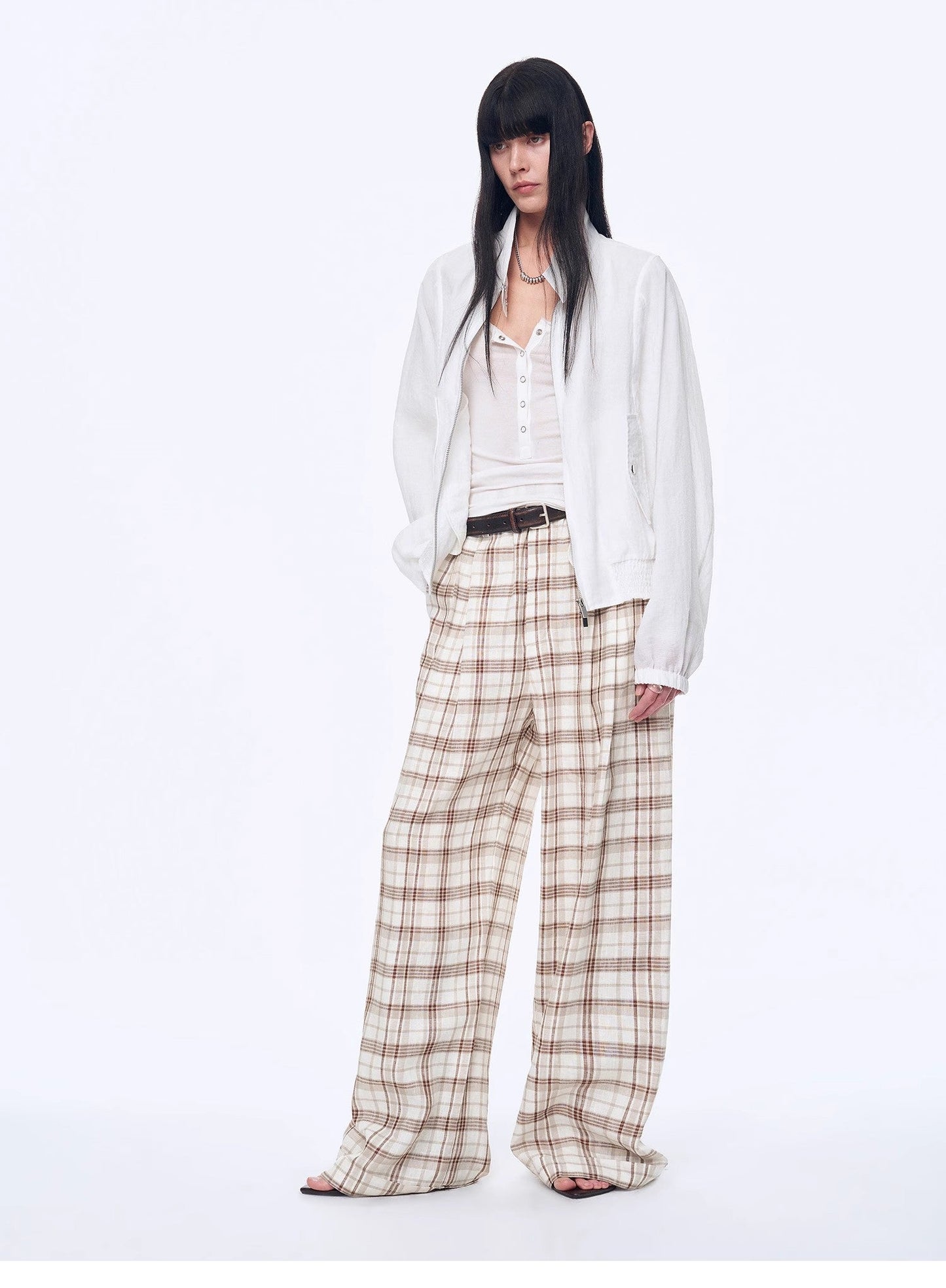 "Plaid Accent" Linen Pants