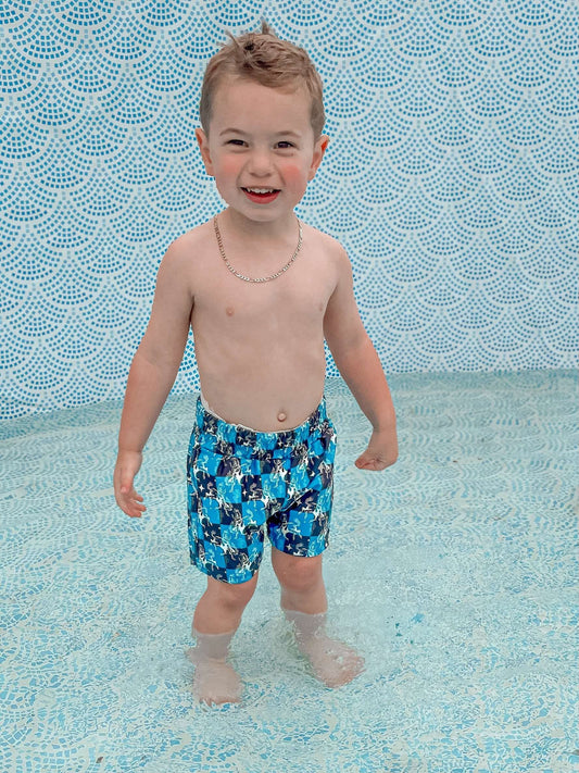 Teal Buckin’ Broncs Swim Trunks