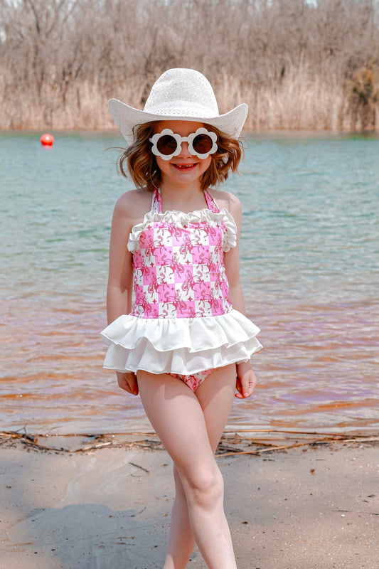 Pink Buckin’ Broncs Ruffled Swim Suit