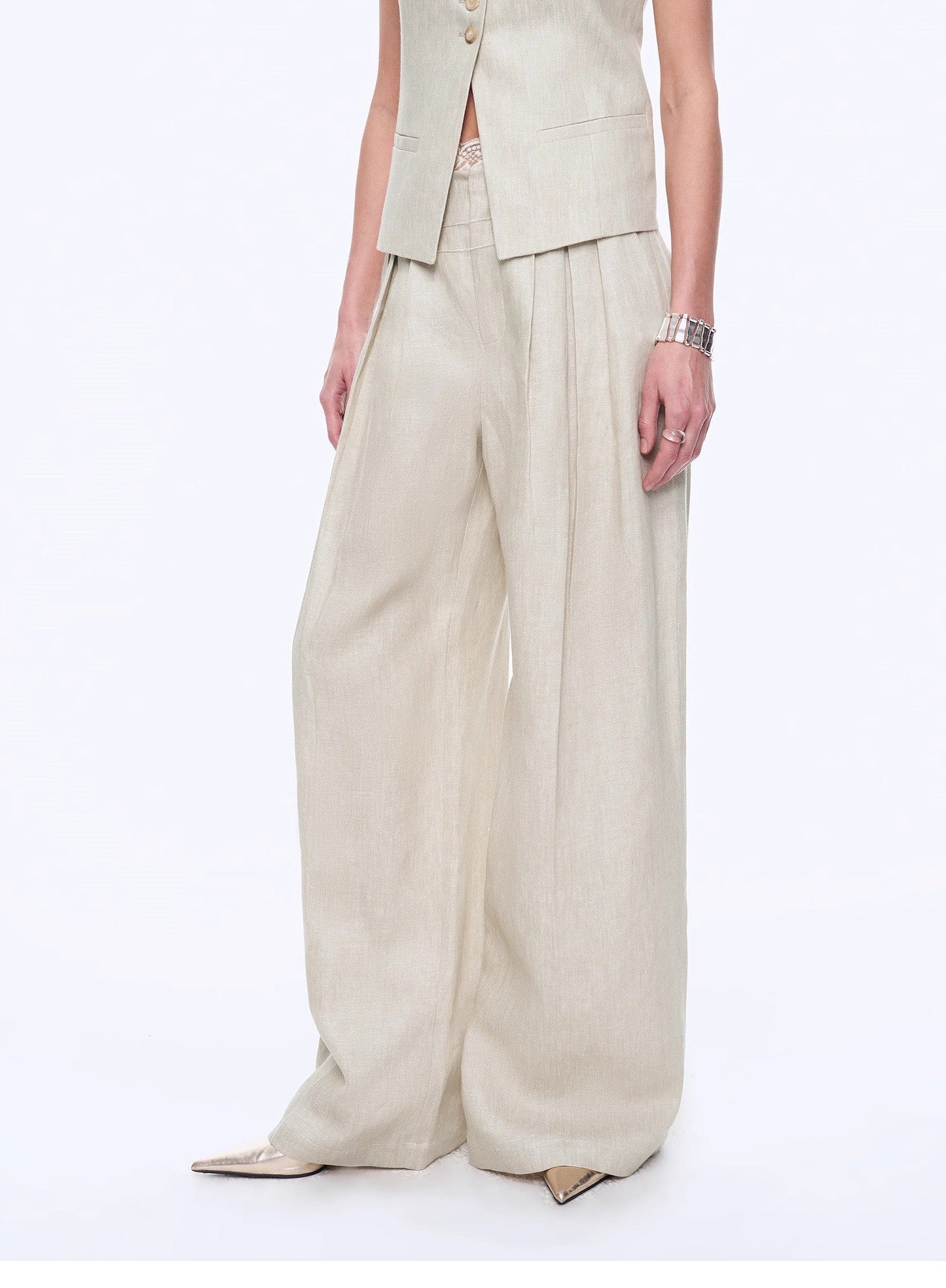 Linen Draped Vest and Straight Trousers Suit
