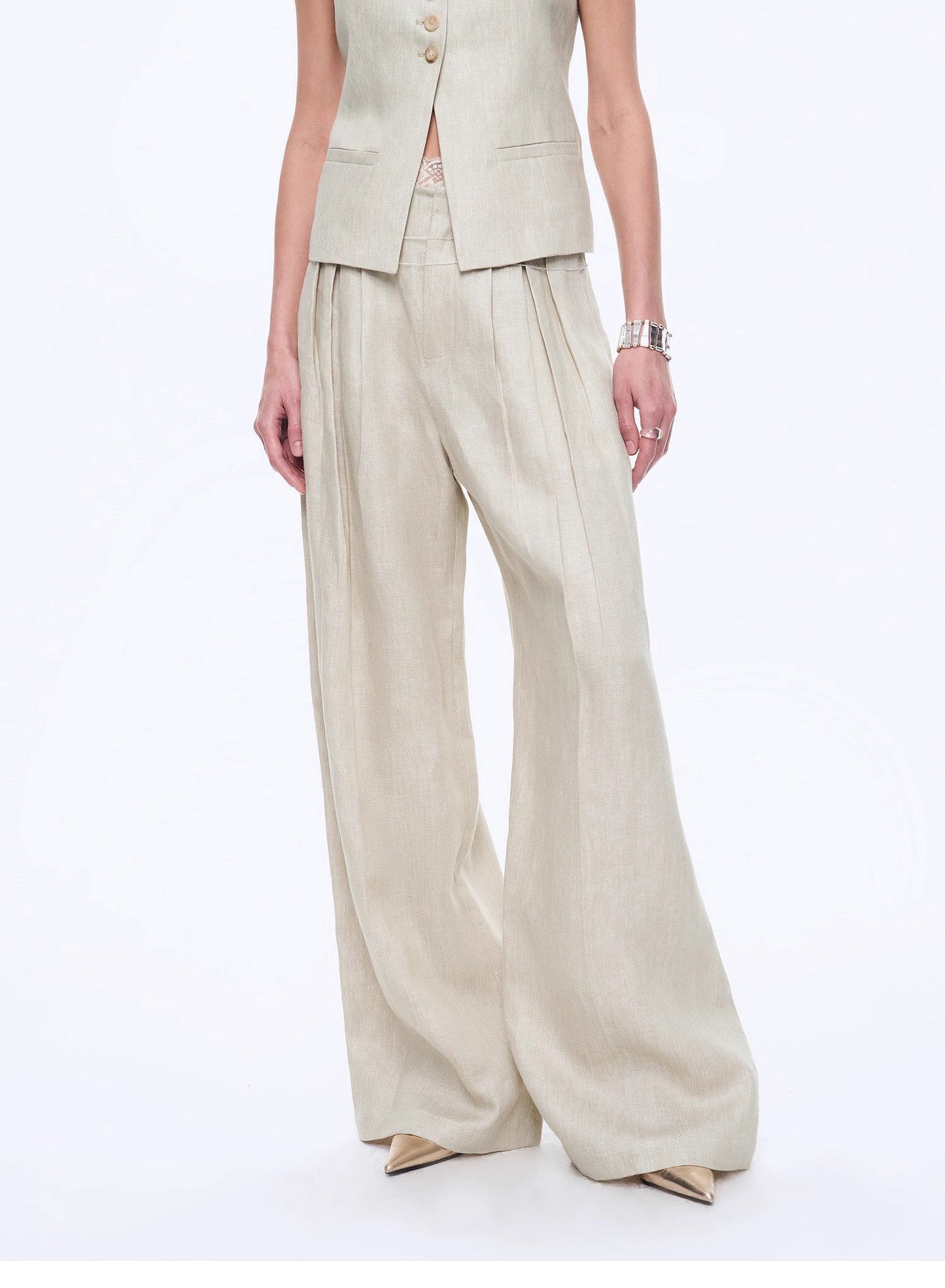 Linen Draped Vest and Straight Trousers Suit