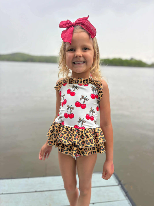 Cherry-licious Ruffled Swim Suit