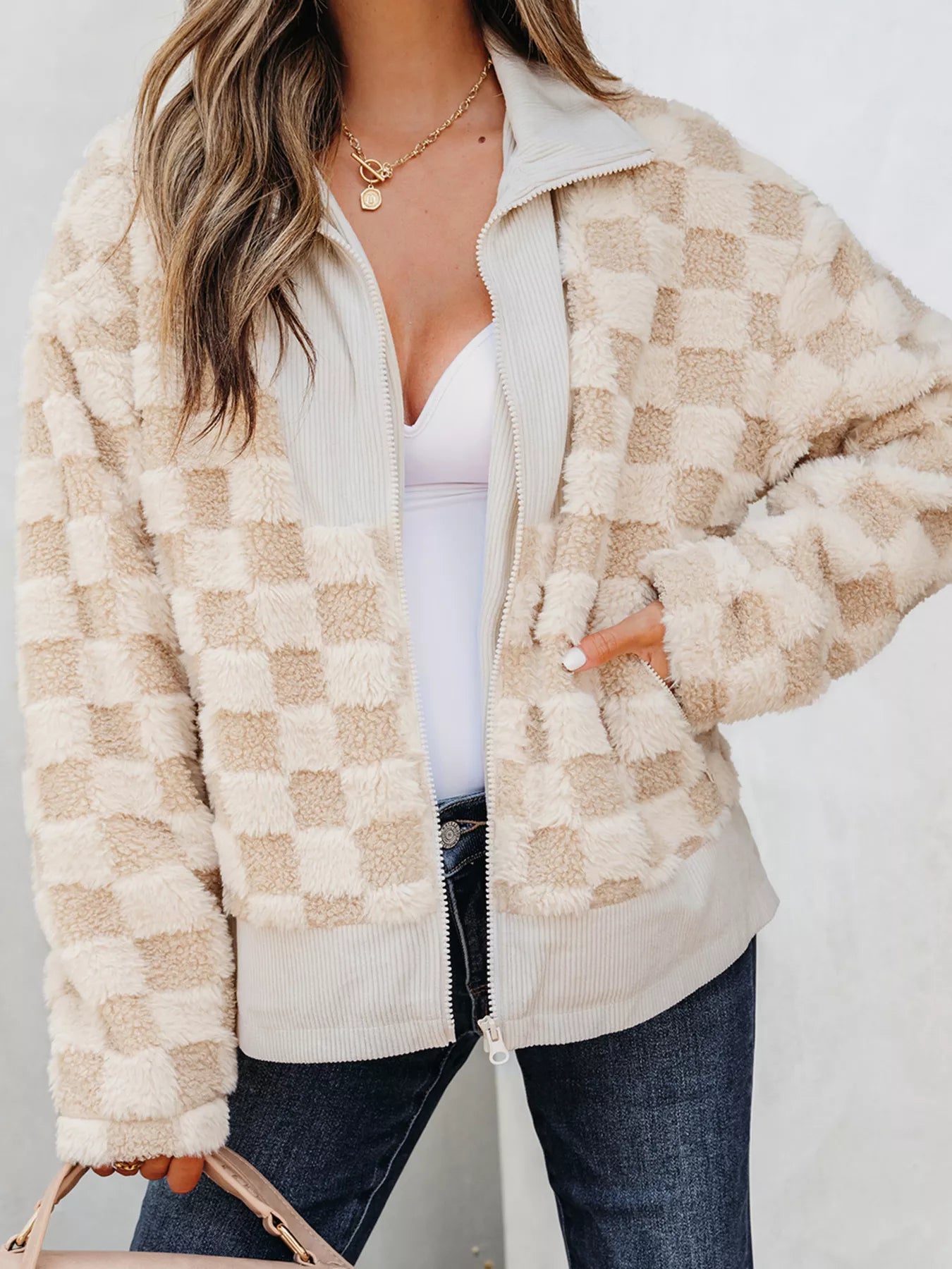 Checker Sherpa Corduroy Patchwork Zip Up Jacket – Mack & Harvie