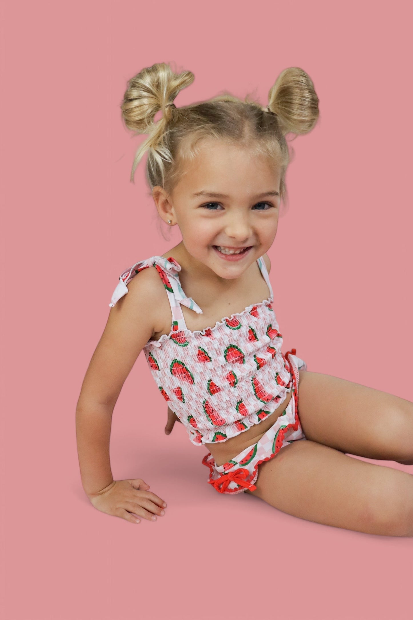 ONE IN A MELON DREAM SMOCKED TANKINI TWO PIECE SWIM SUIT