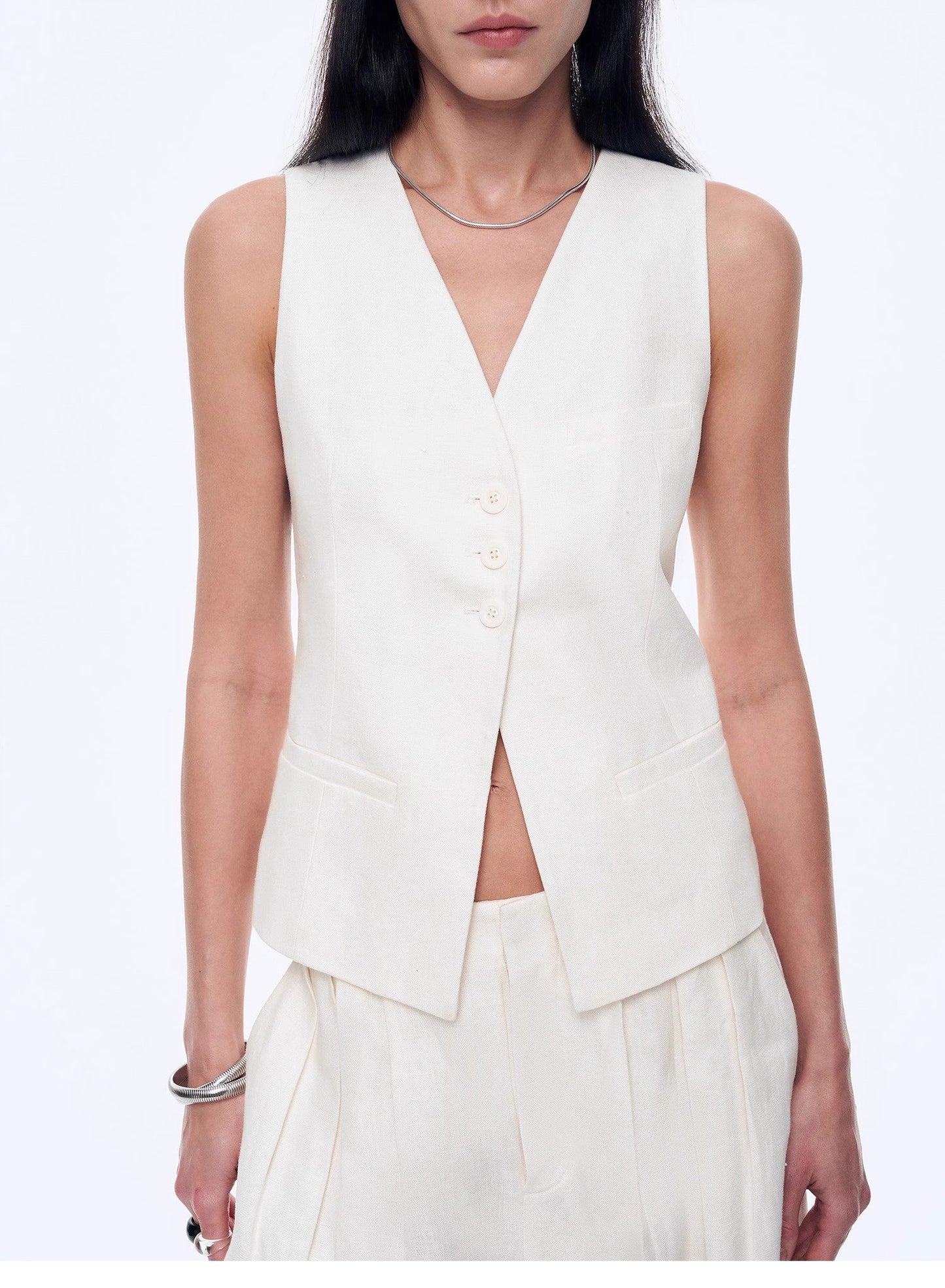 Linen Draped Vest and Straight Trousers Suit