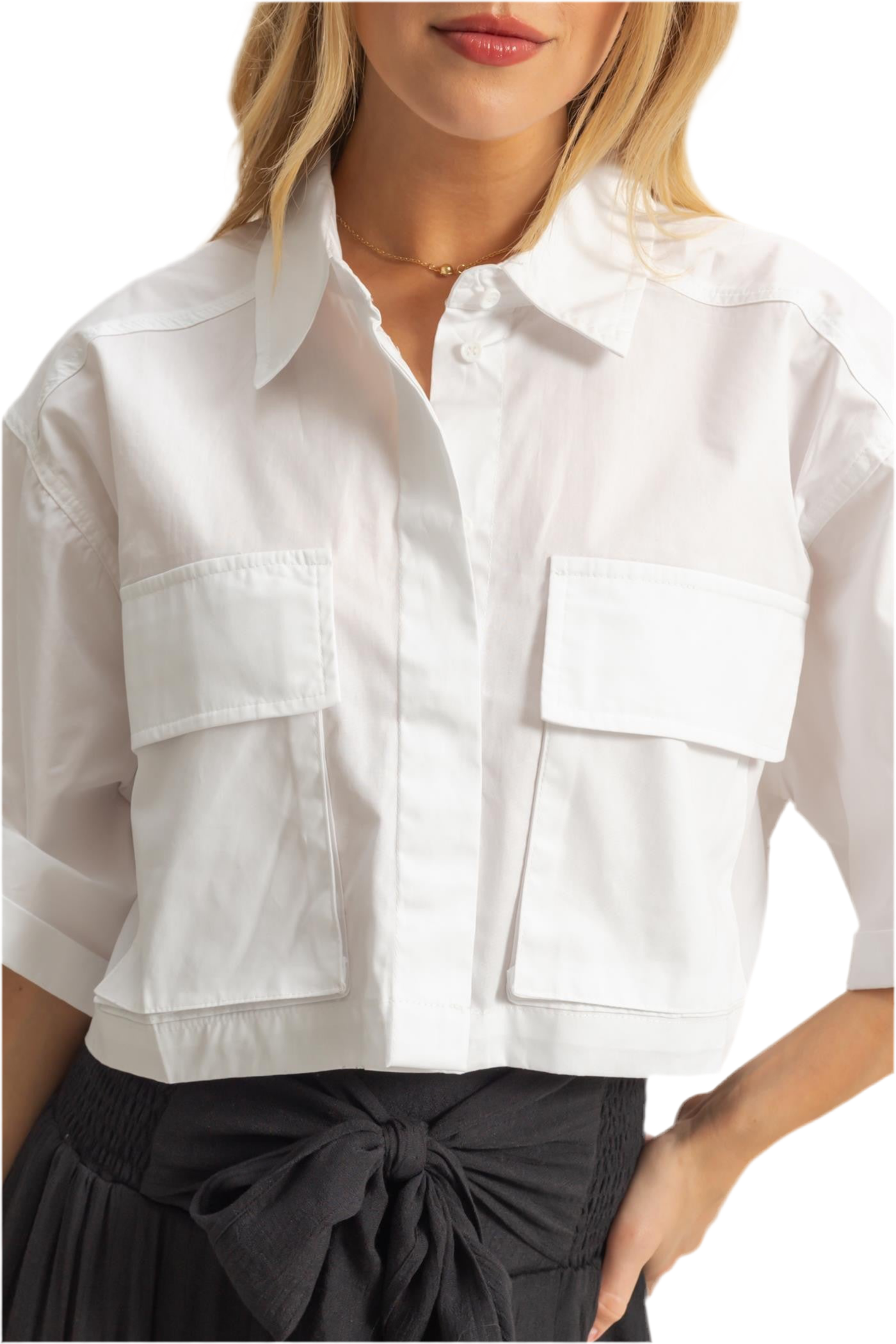 Crop Poplin Collar Blouse