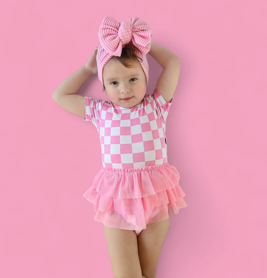 BUBBLEGUM CHECKERS DREAM TUTU BODYSUIT DRESS