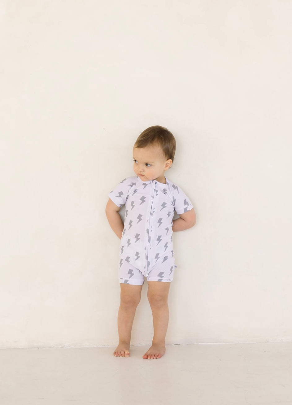 Bolt (Ribbed) | Bamboo Shortie Zip Romper