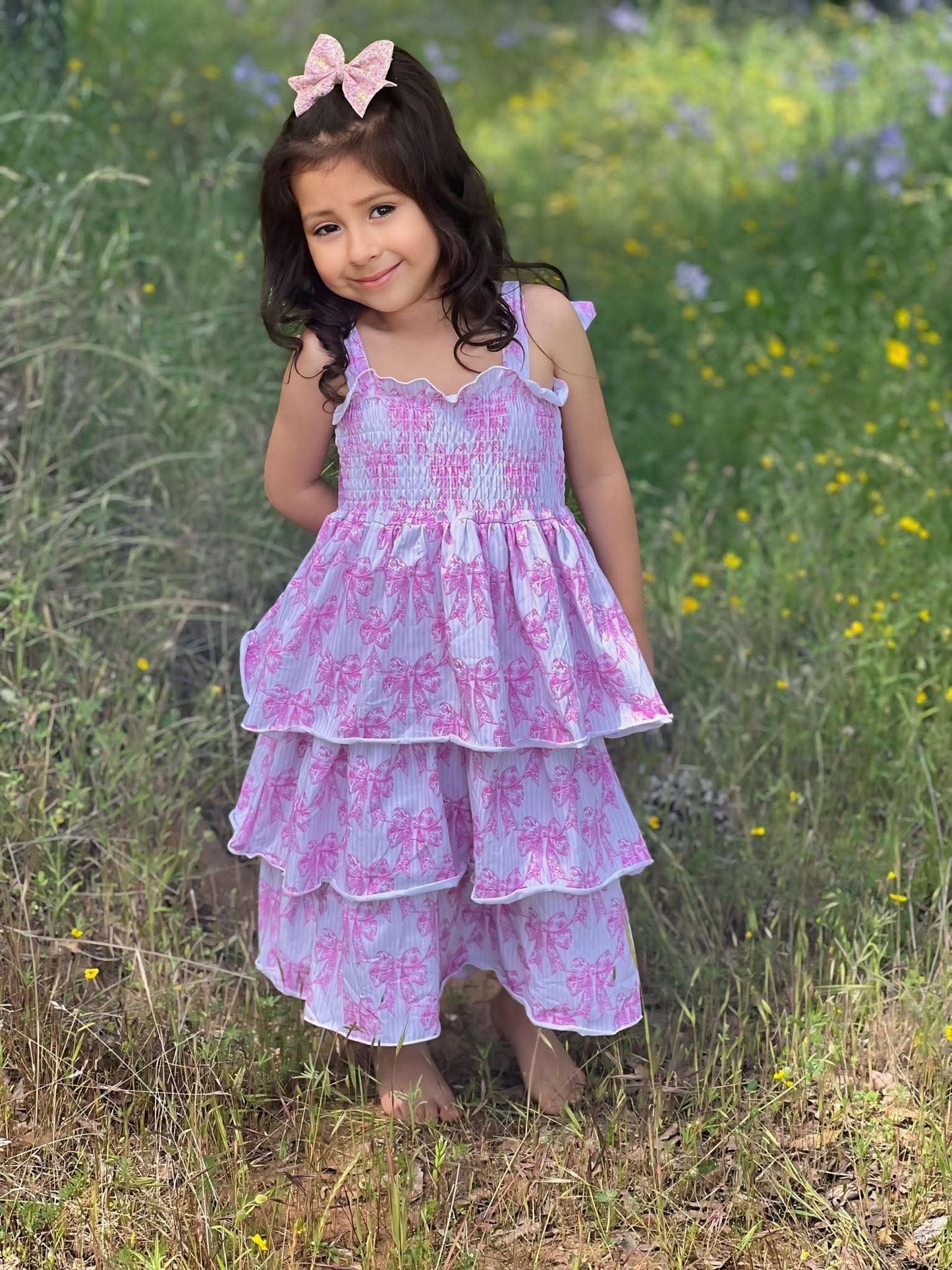Pink Toile Bow Ruffled Dress