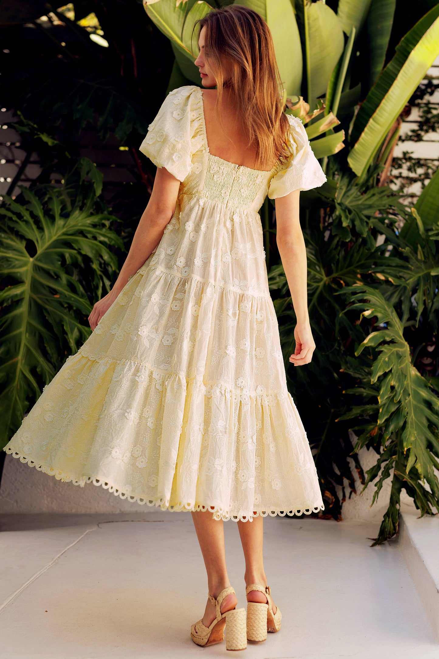 Embroidered Floral Tiered Dress