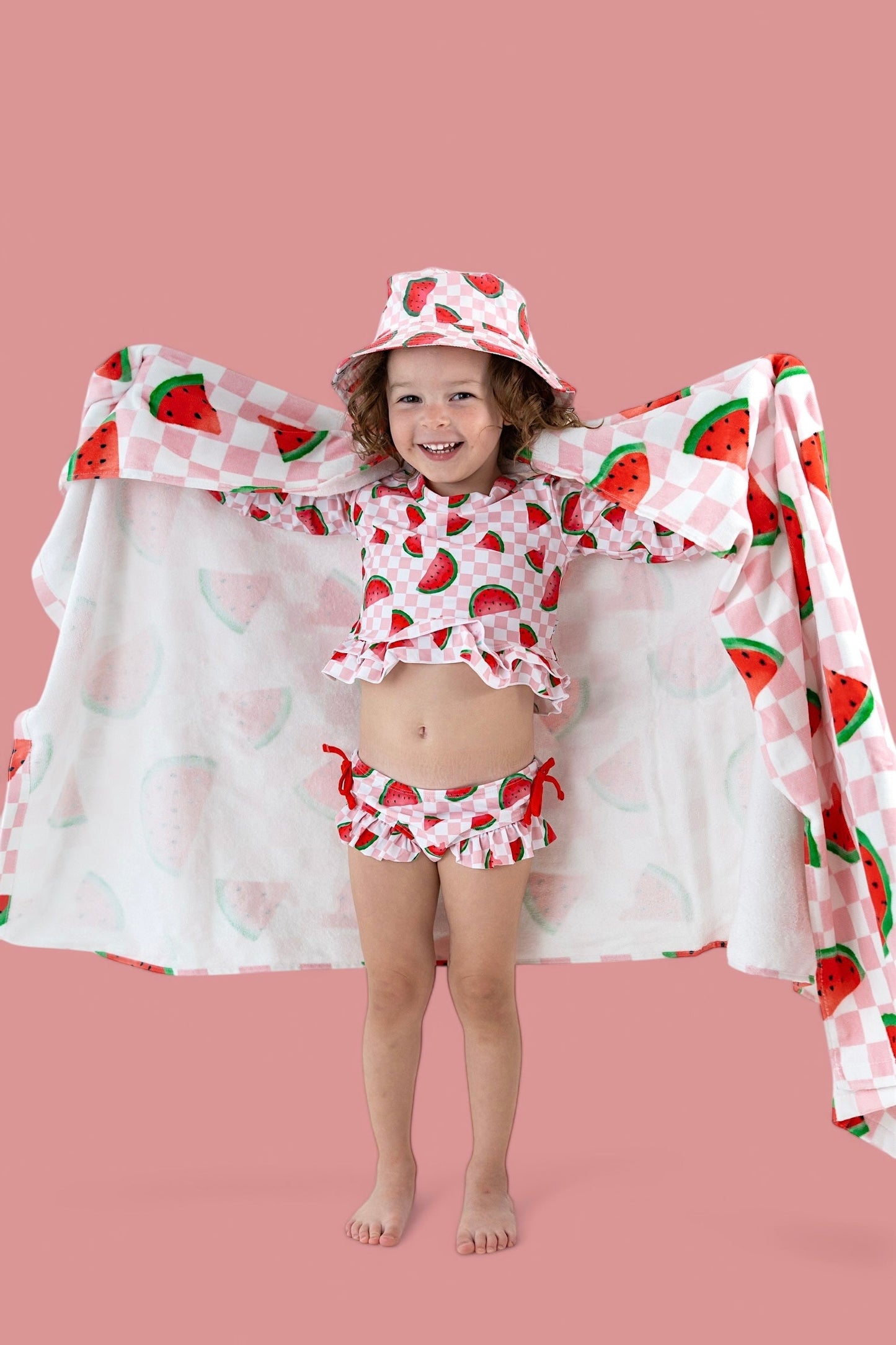 ONE IN A MELON DREAM TWO PIECE RASH GUARD RUFFLE SWIM SUIT