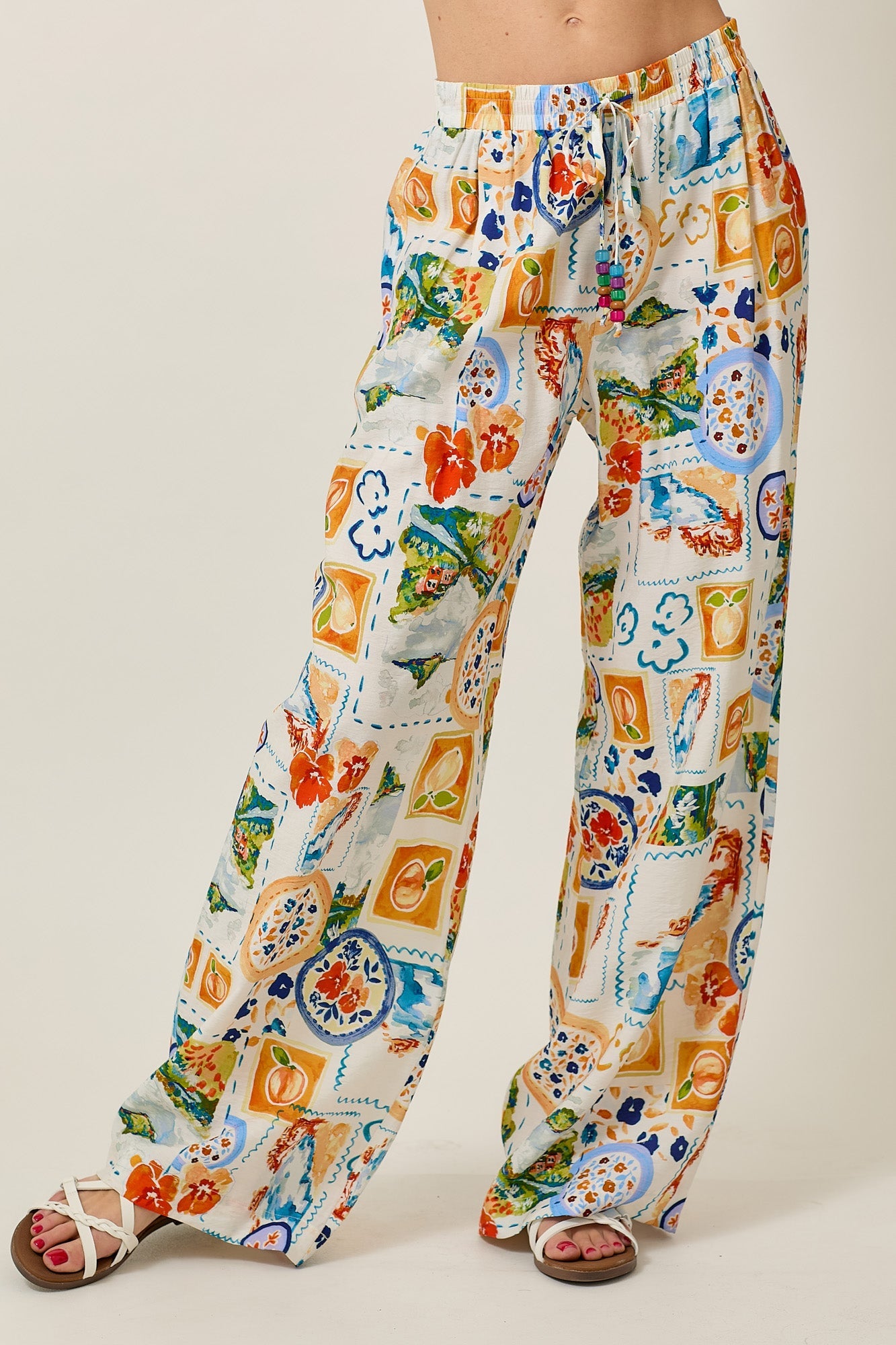 Watercolor Print Tie Up Cami Top and Pant Set