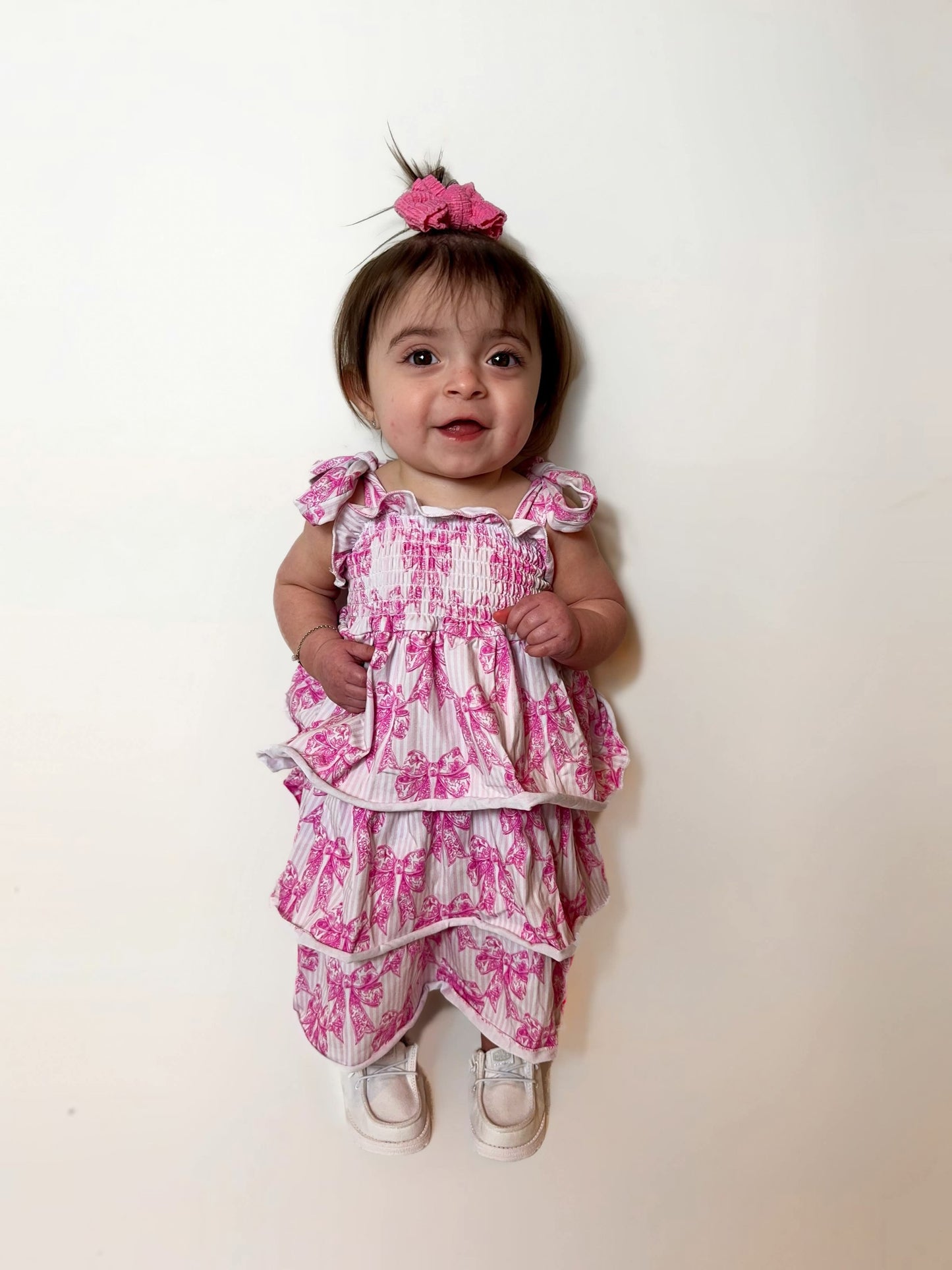 Pink Toile Bow Ruffled Dress