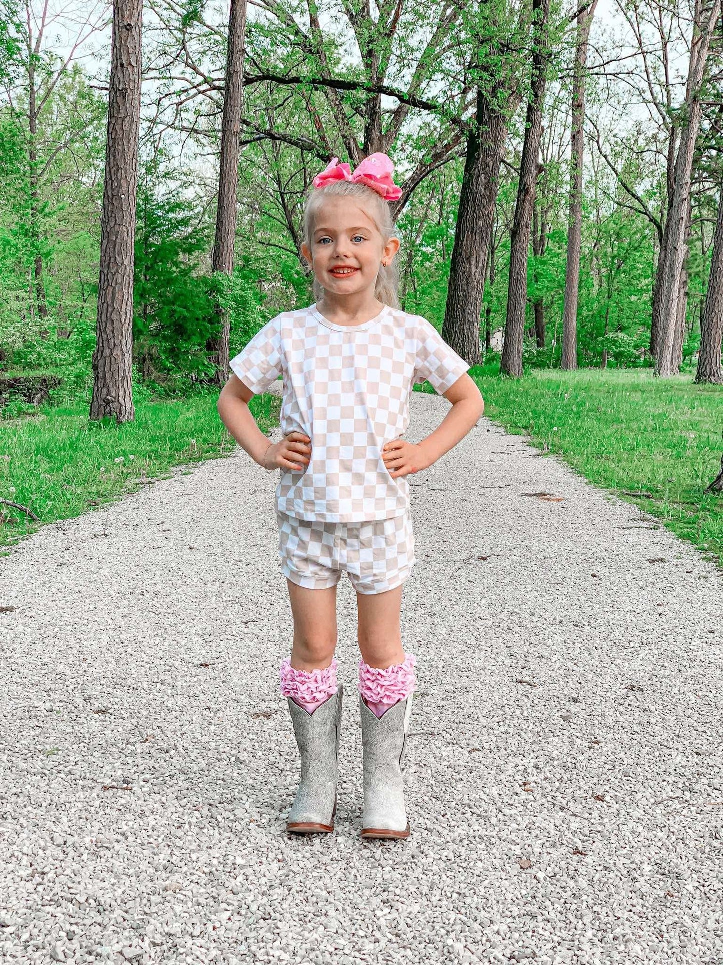 Tan Checkered Short Set