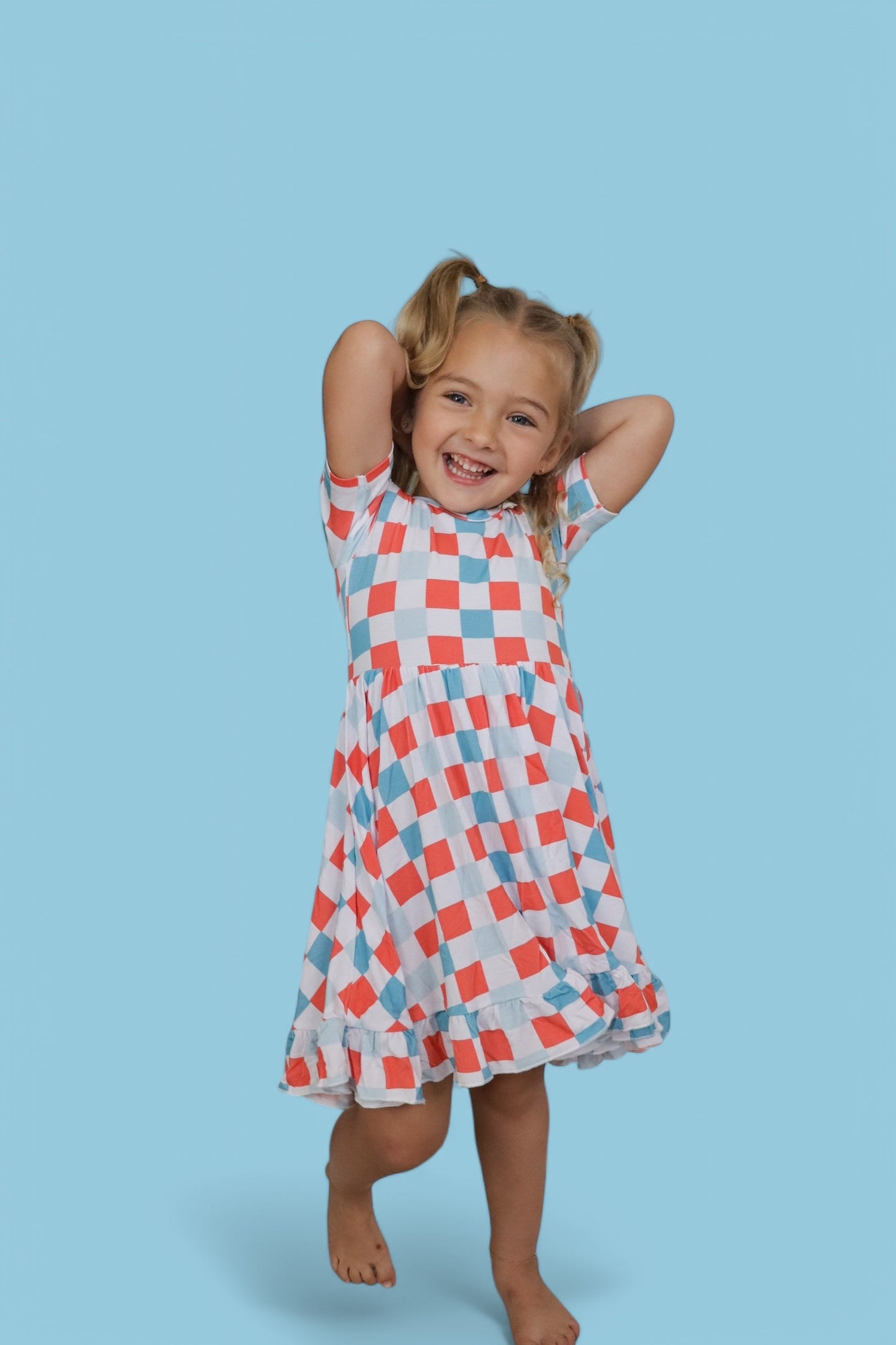 USA CHECKERS DREAM RUFFLE DRESS