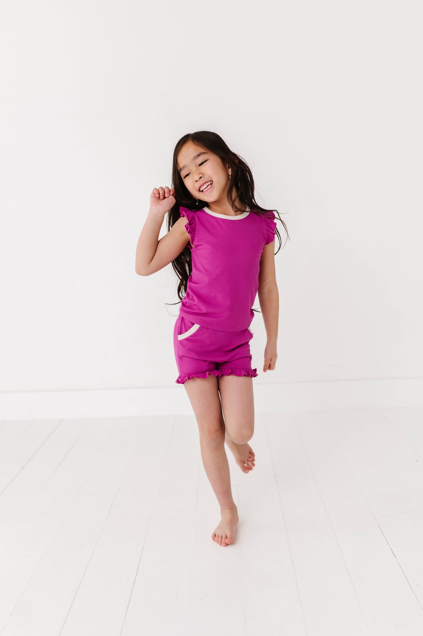 MAGENTA | Ruffle Tee + Shorts RIB SET