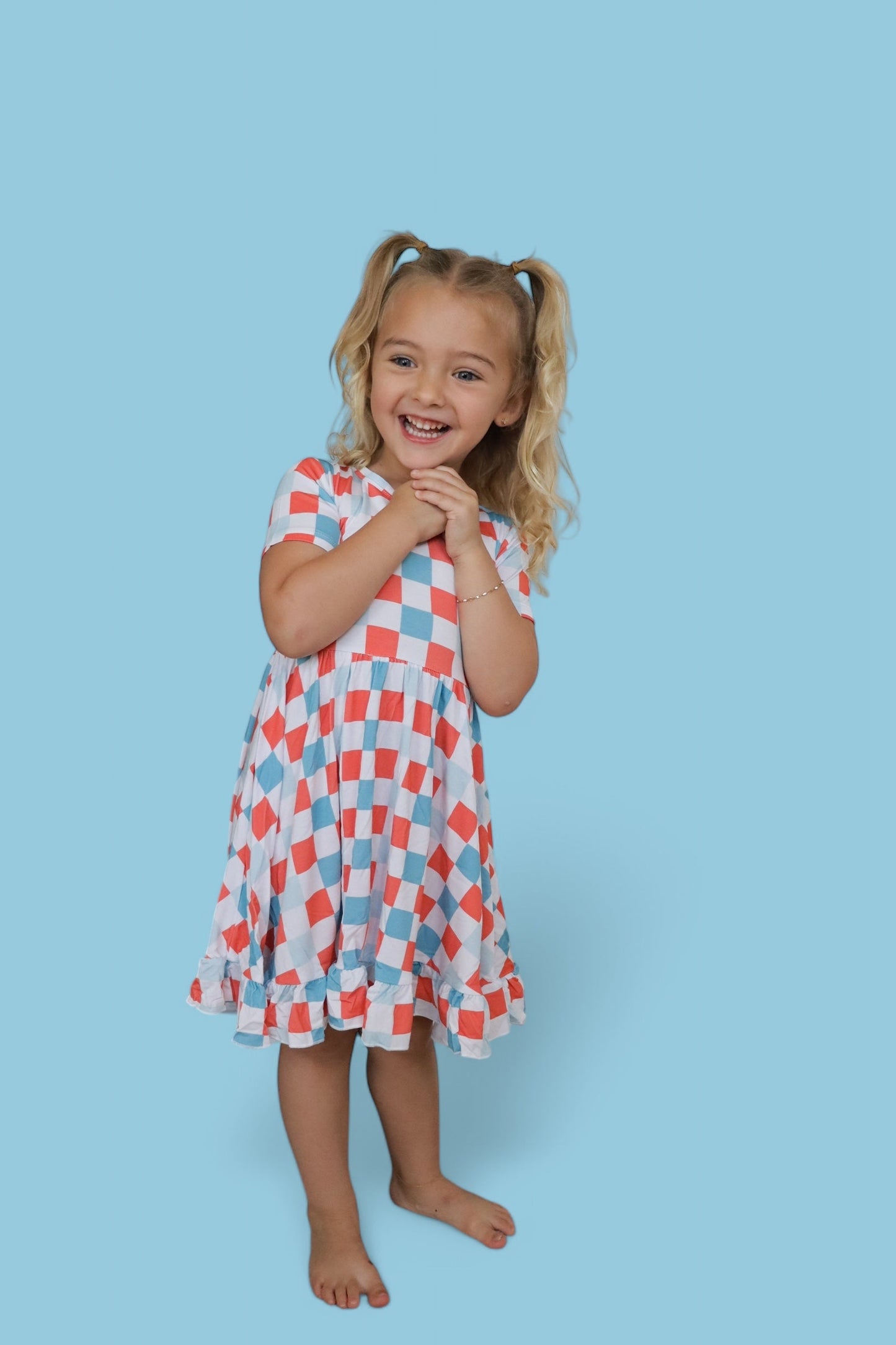 USA CHECKERS DREAM RUFFLE DRESS