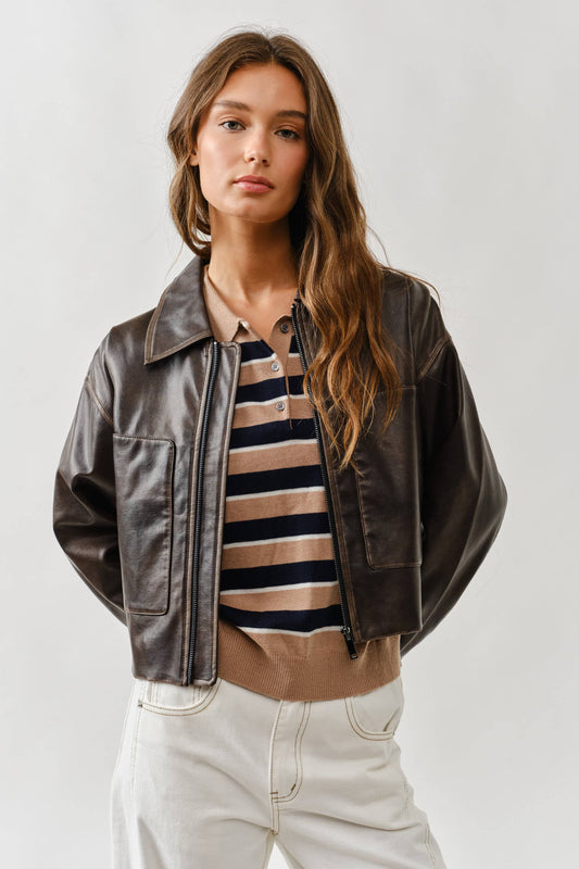 Brown Vintage Washed Leather Jacket