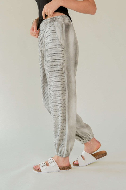 Rhinestone Elastic Waist Joggers
