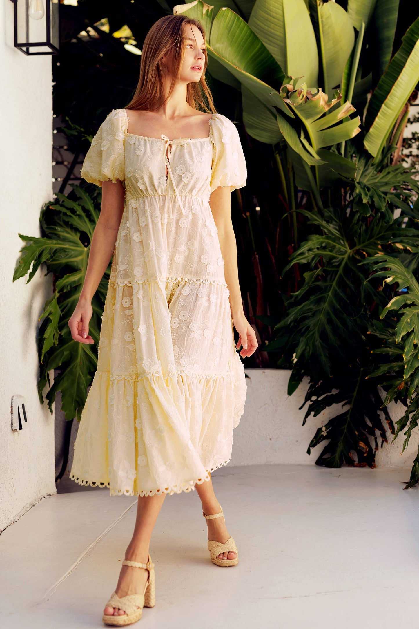 Embroidered Floral Tiered Dress