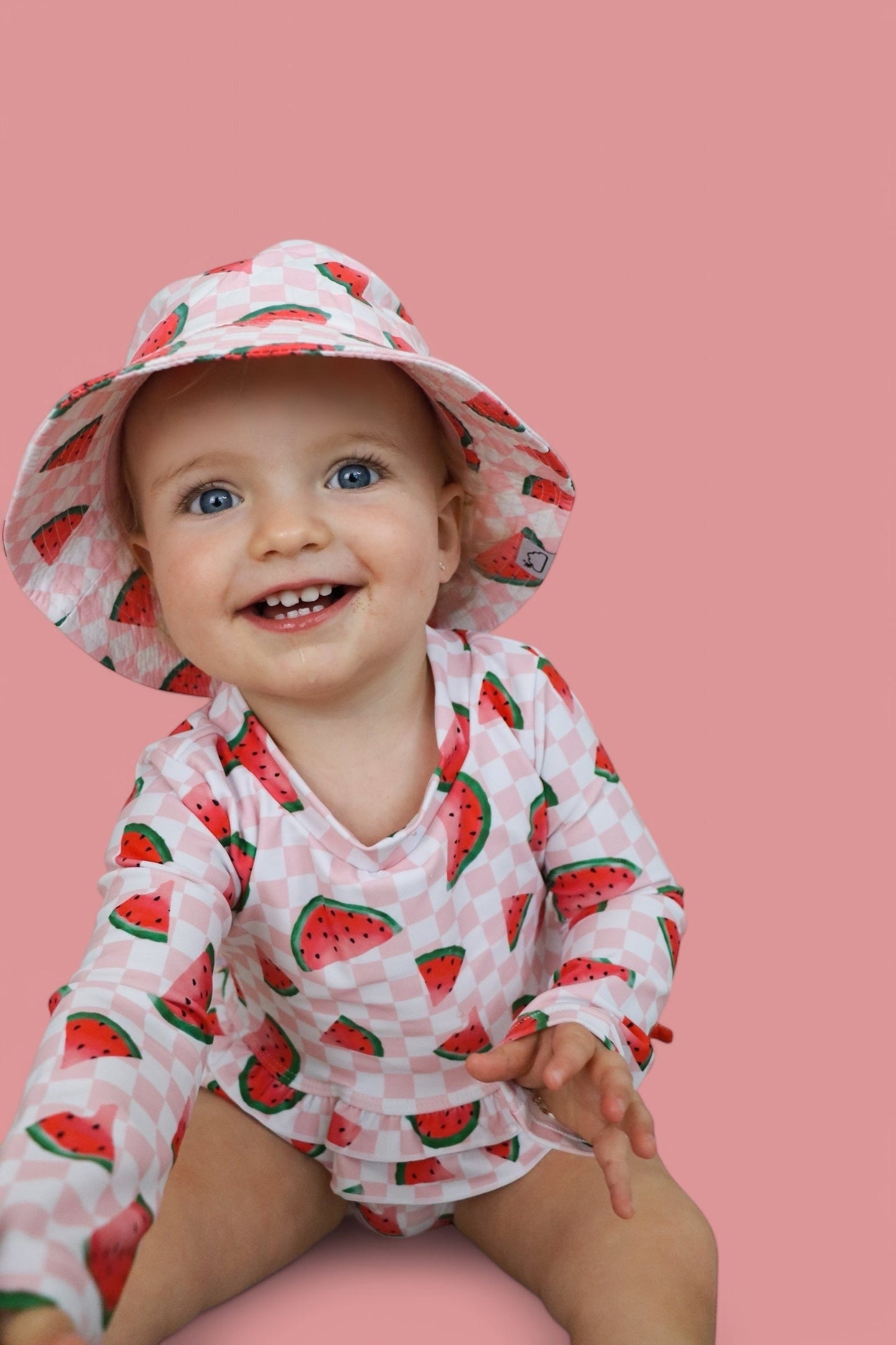 ONE IN A MELON DREAM TWO PIECE RASH GUARD RUFFLE SWIM SUIT