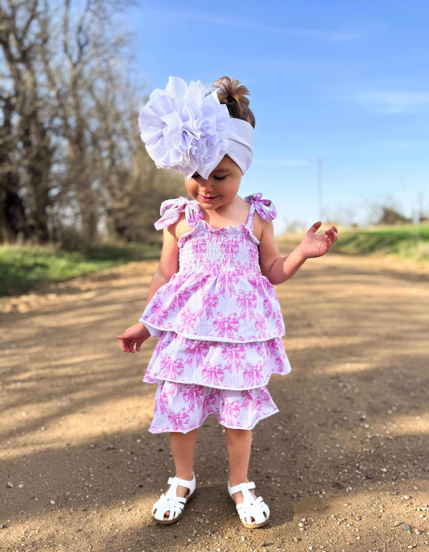 Pink Toile Bow Ruffled Dress