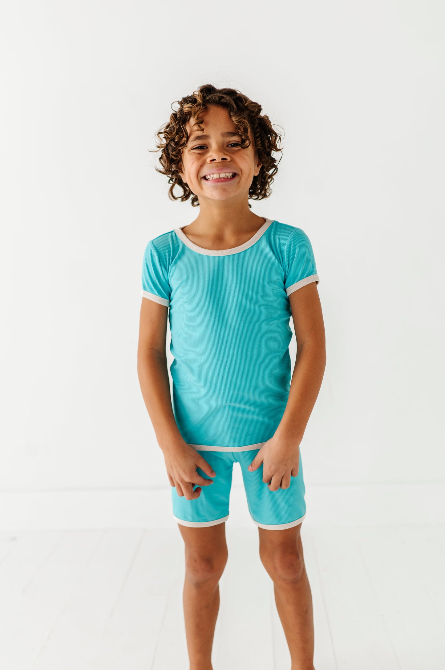 TURQUOISE | Tee + Biker Shorts RIB SET
