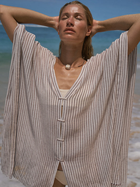 Ava Kimono - Burgundy Stripes