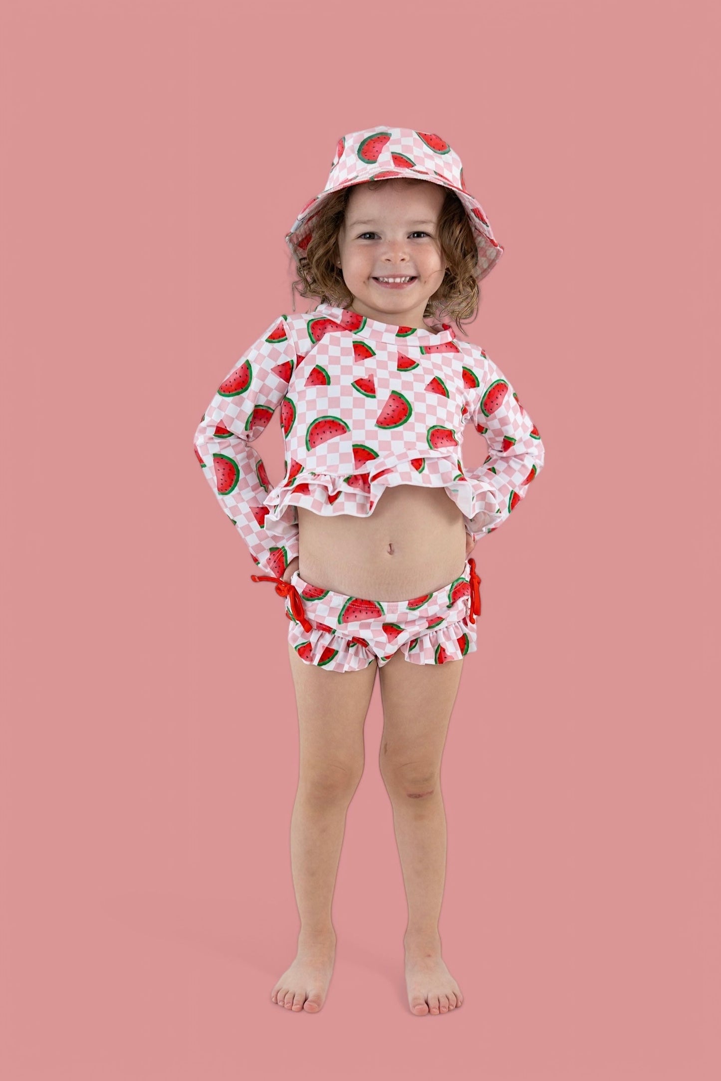 ONE IN A MELON DREAM TWO PIECE RASH GUARD RUFFLE SWIM SUIT