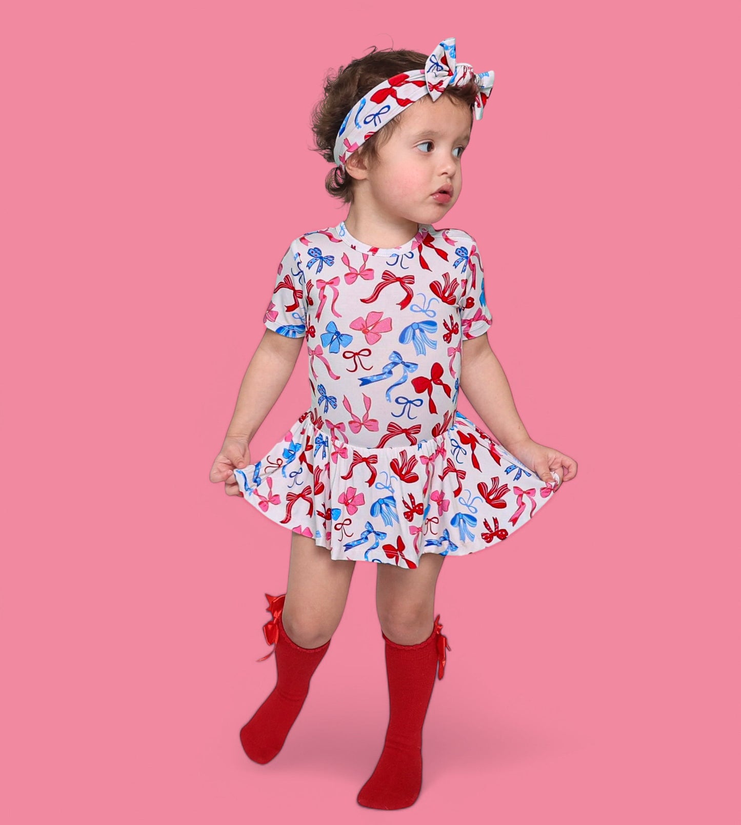 RED, WHITE AND BOWS DREAM BODYSUIT DRESS