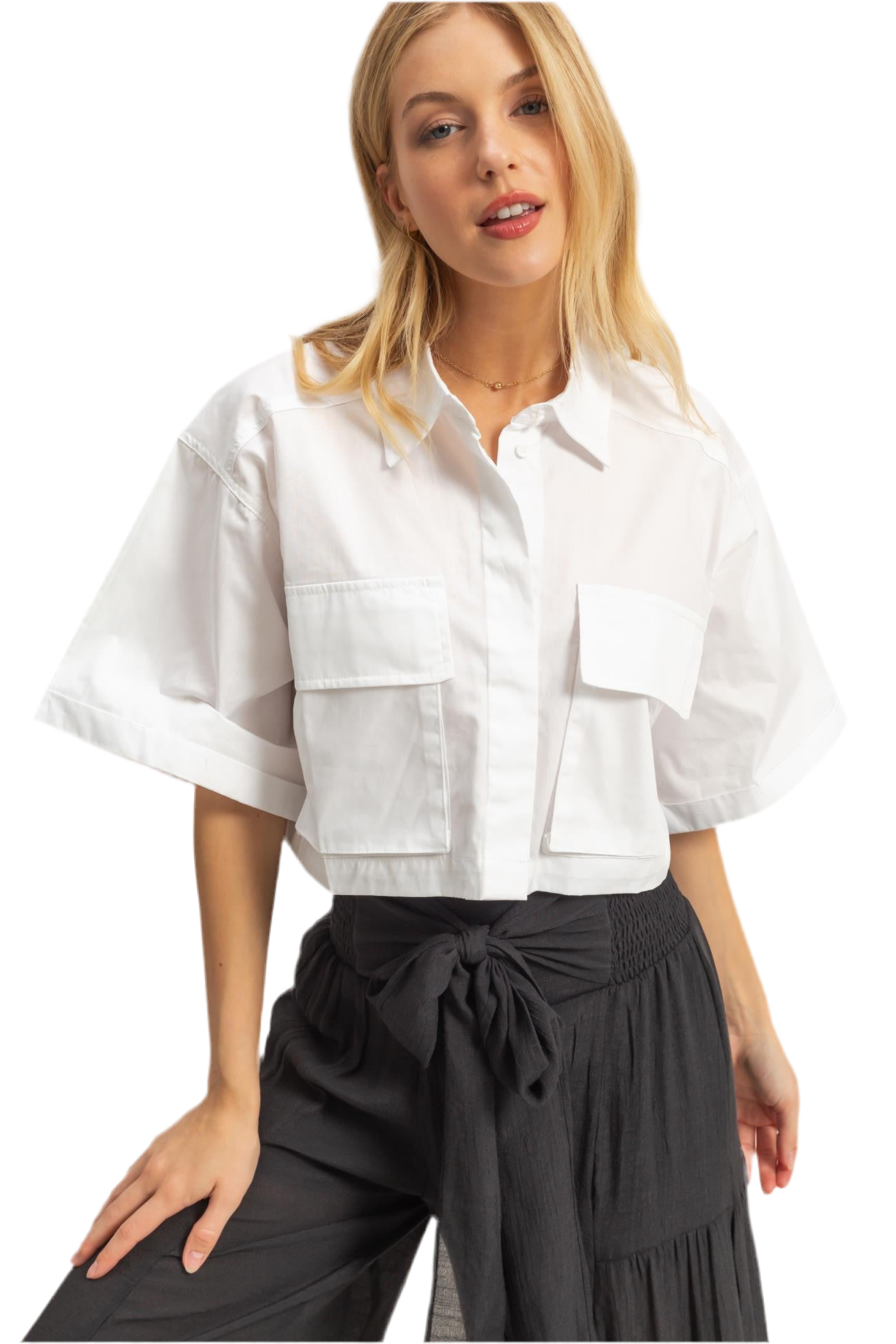 Crop Poplin Collar Blouse