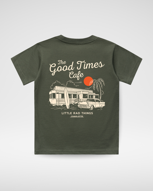 THE GOOD TIMES CAFE TEE - OLIVE