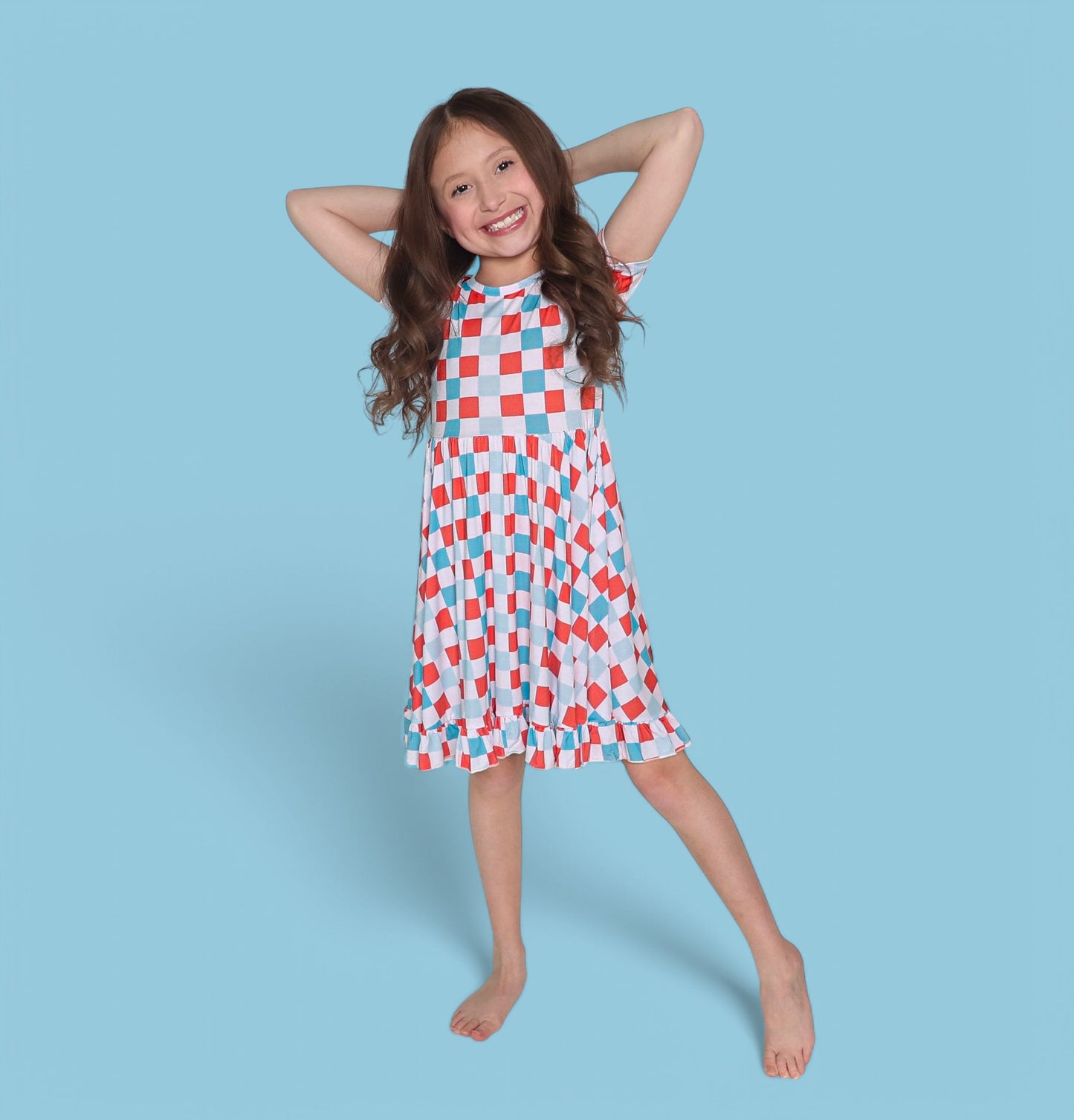 USA CHECKERS DREAM RUFFLE DRESS