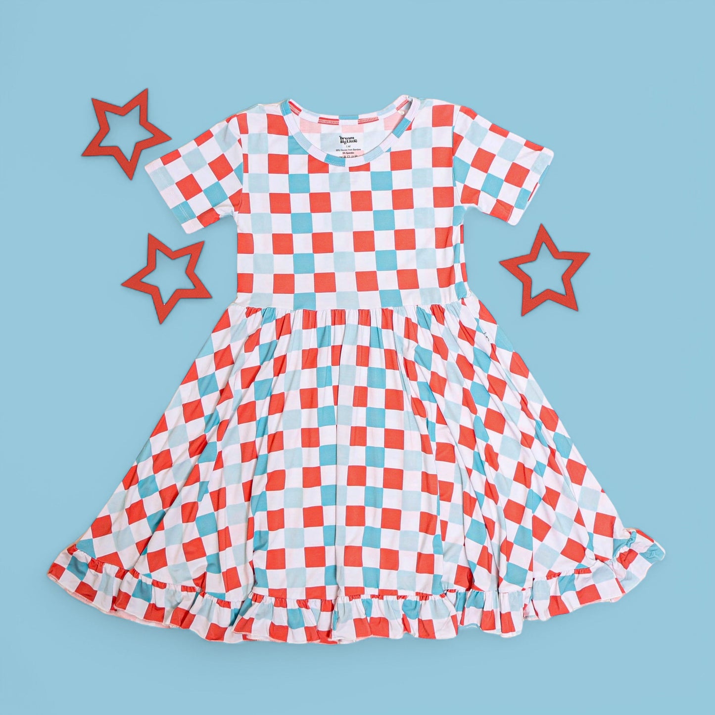USA CHECKERS DREAM RUFFLE DRESS