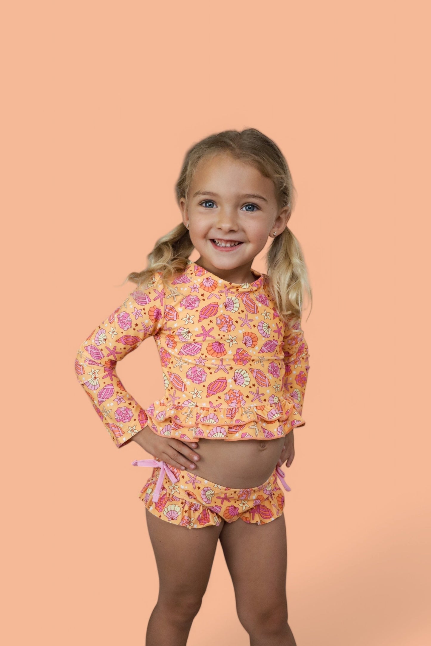 SHELLO SUMMER DREAM TWO-PIECE RASH GUARD RUFFLE SWIM SUIT