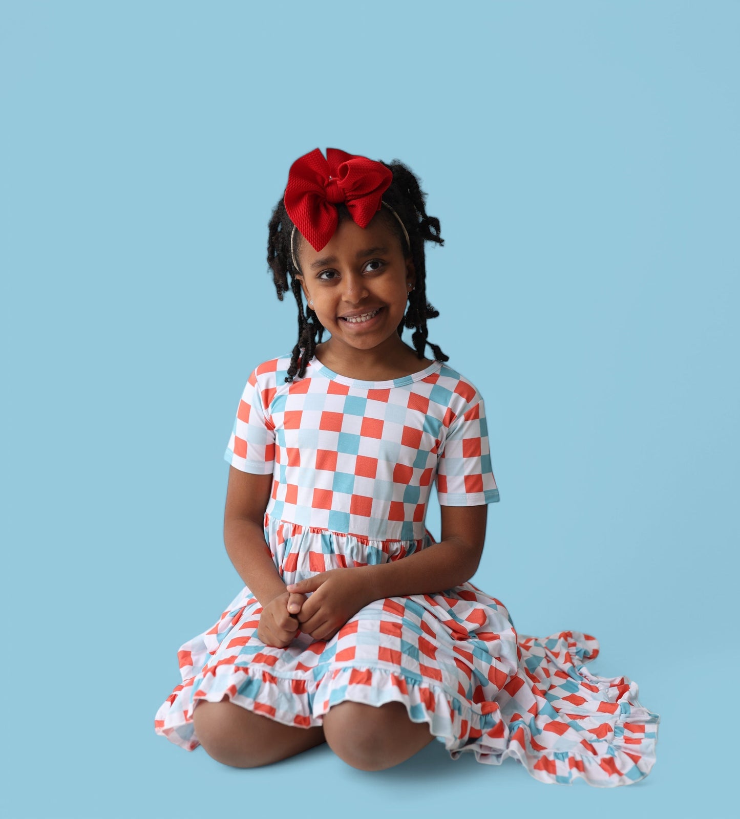USA CHECKERS DREAM RUFFLE DRESS