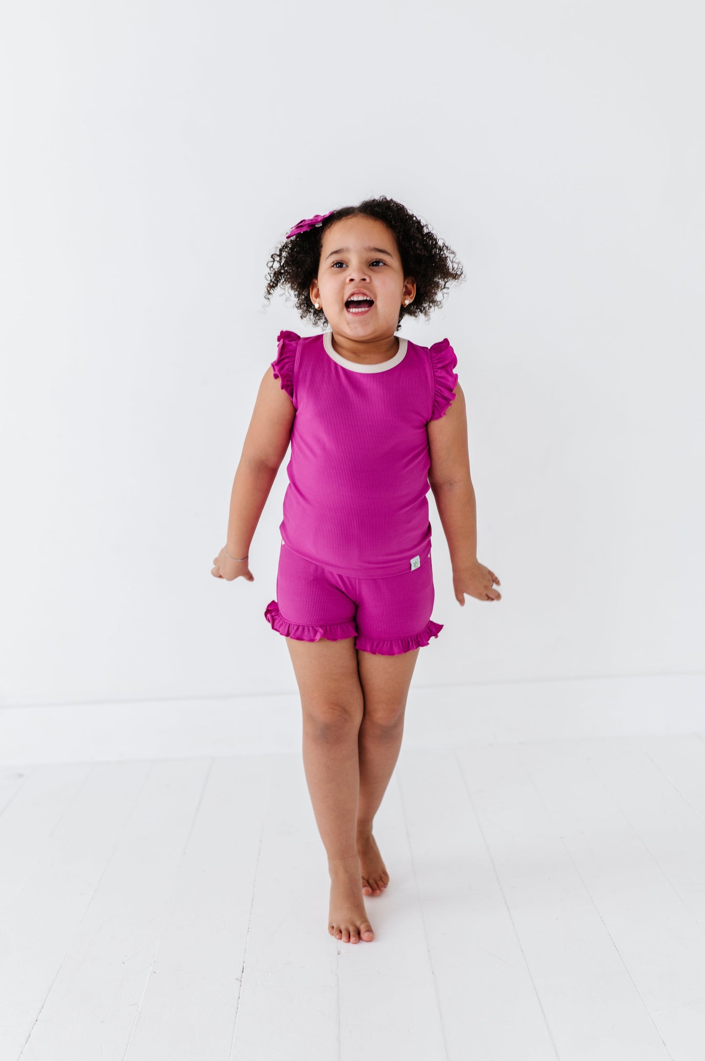 MAGENTA | Ruffle Tee + Shorts RIB SET