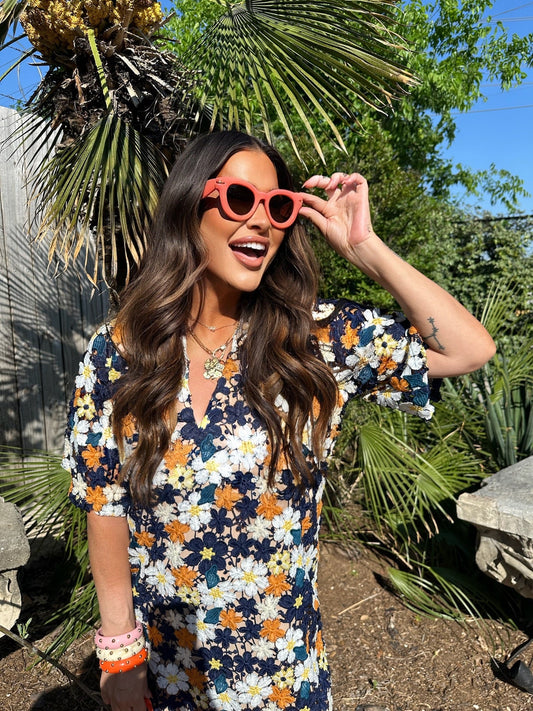 Lulu Short Sleeve Mini Caftan - Navy Blaze